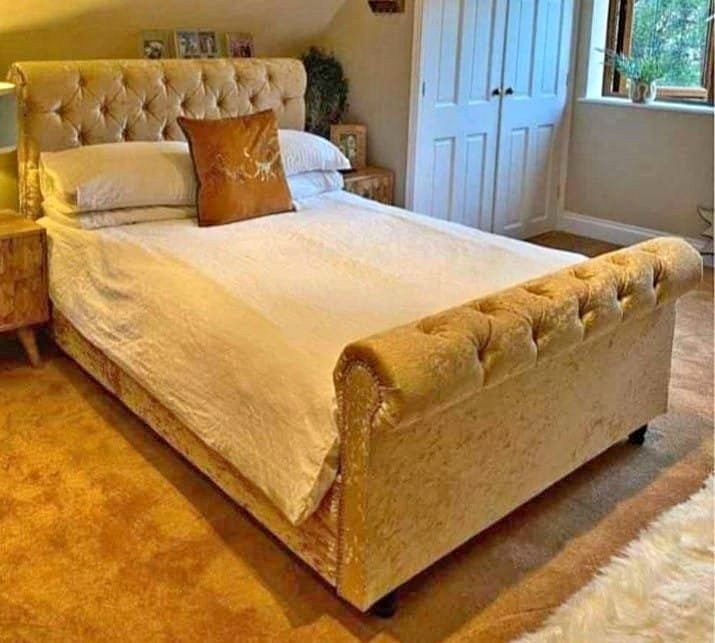Plush Velvet Sleigh Bed UK | Classic Sleigh Design | Shop Online | Free Delivery