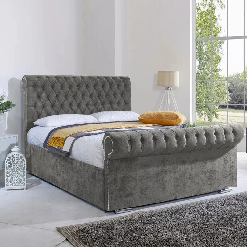 Grey Fabric Sleigh Bed UK | Classic Sleigh Design | Shop Online | Free Delivery