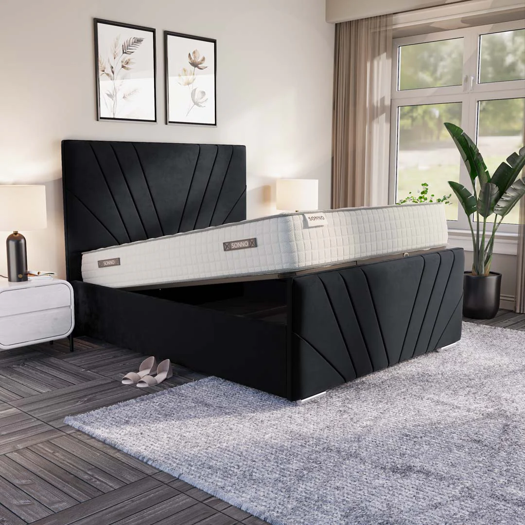 Fiji Plush Velvet Ottoman Bed UK | Lift-Up Storage Ottoman Bed | Shop Online | Free Delivery