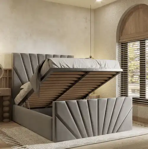 Sunrise Panel Grey Ottoman Bed UK | Lift-Up Storage Ottoman Bed | Shop Online | Free Delivery